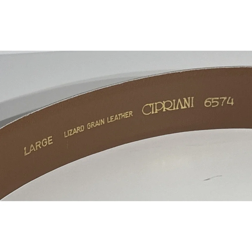 Cipriani White Size Large Lizard Grain Leather Gold Tone Buckle Belt